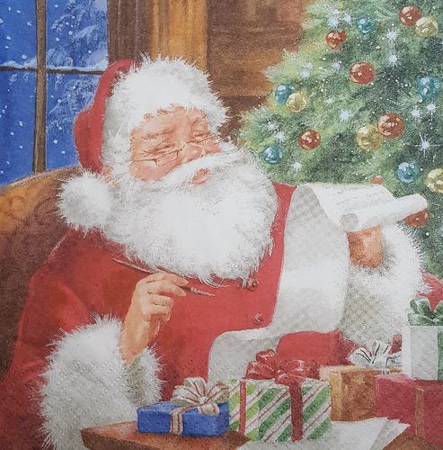 11502 Santa Claus checking Wishlist Serviette