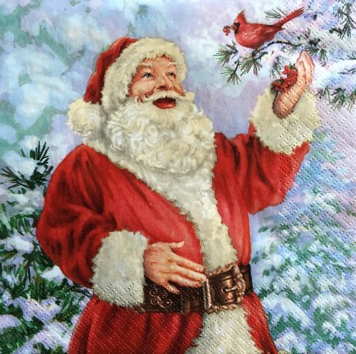12020 Happy Santa Claus with Bird Serviette